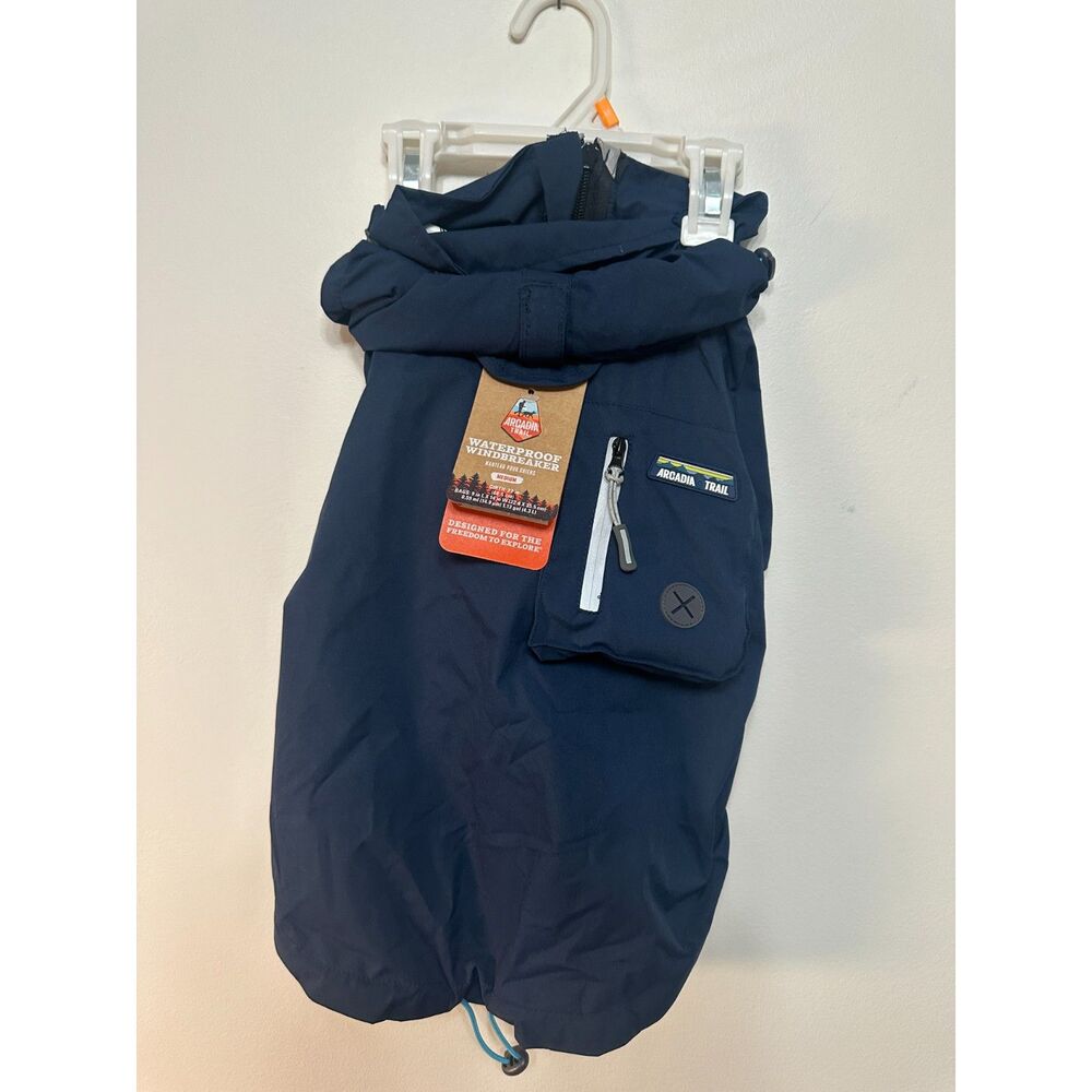 Arcadia Trail Waterproof Dog Windbreaker Jacket Navy Outdoor Rain Coat Med New